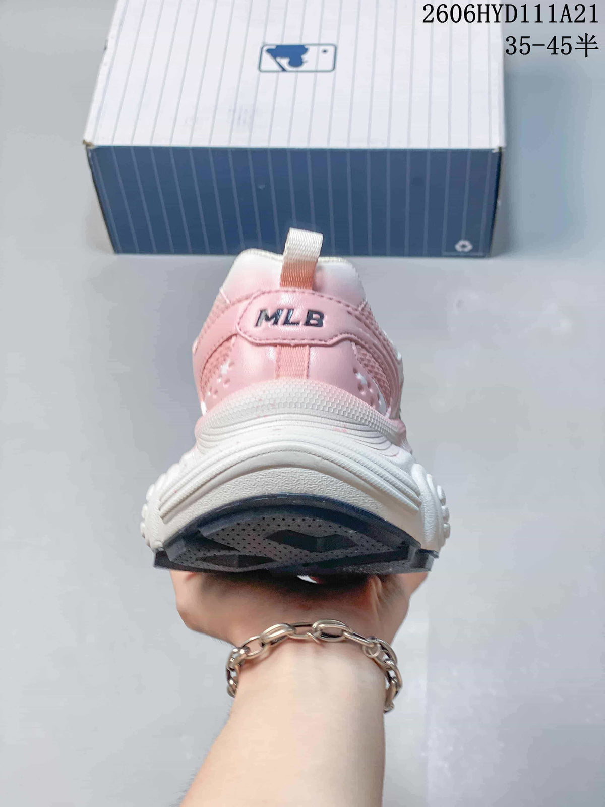Rear view showing the pink heel panel and MLB branding.