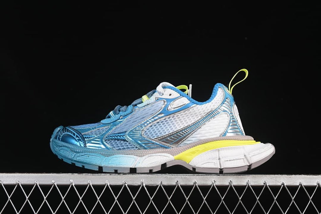Balenciaga Phantom sneaker in blue, white, and yellow-green, shown from the side