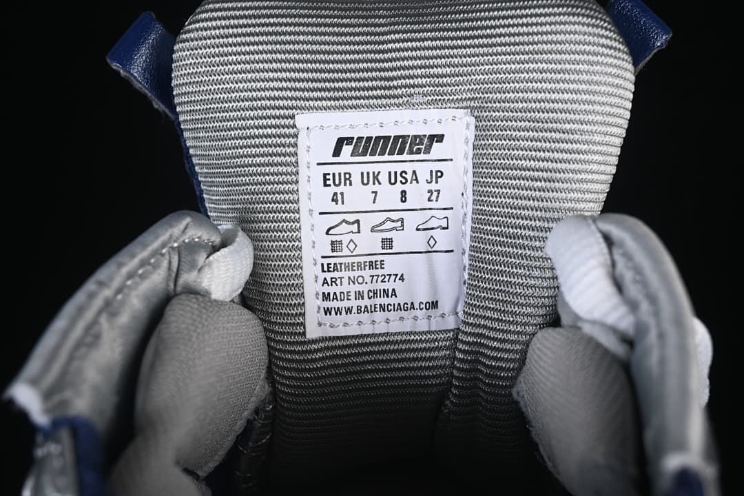 Sneaker tongue label showing EU 41 and other size markings