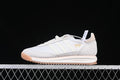 Side view of off-white adidas SL 72 RS sneakers with beige accents and gum outsole