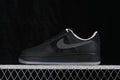 Side profile of black Nike Air Force 1 '07 Low sneakers with dark grey Swoosh accents and a translucent-looking outsole.