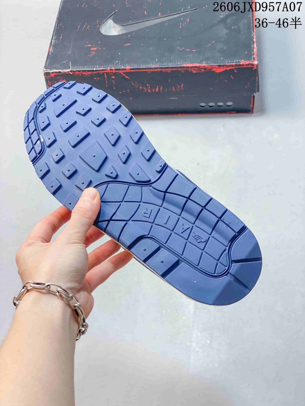 Blue outsole of the Nike Air Max 1 '86 Premium sneaker.
