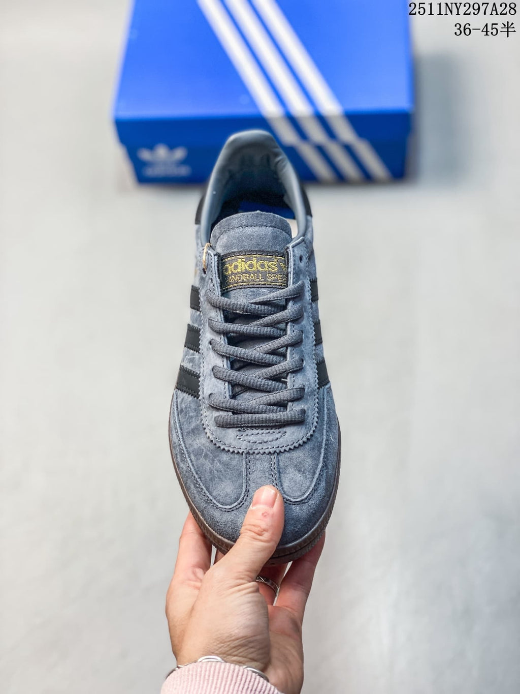 Front view of the gray lace-up sneaker