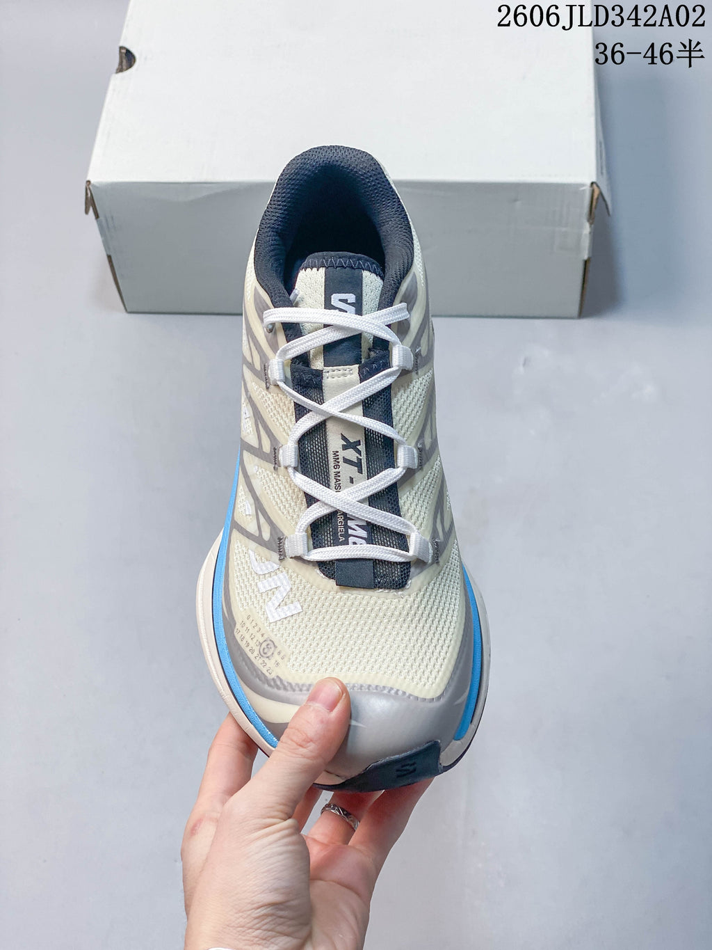 Top view of the shoe showing its laces and tongue