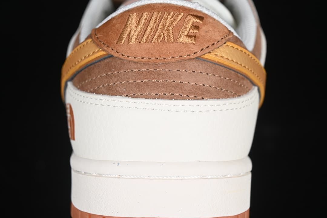 Rear close-up showing brown heel panels and contrasting branding