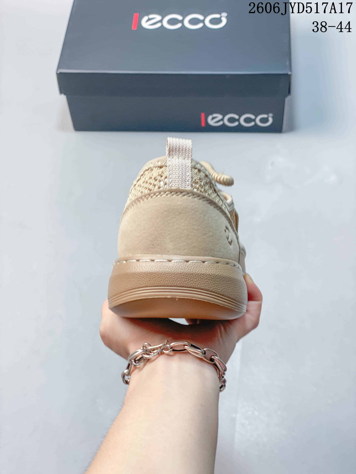 Rear view showing the heel and sole of a beige shoe