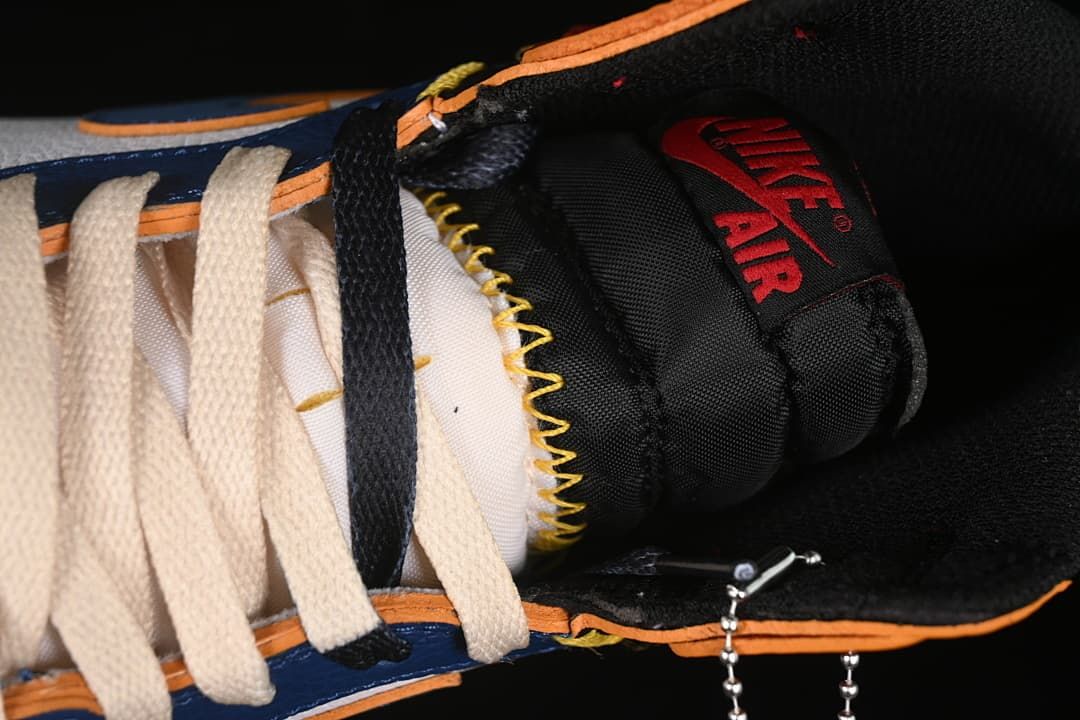 Close-up of the tongue label, laces, and interior