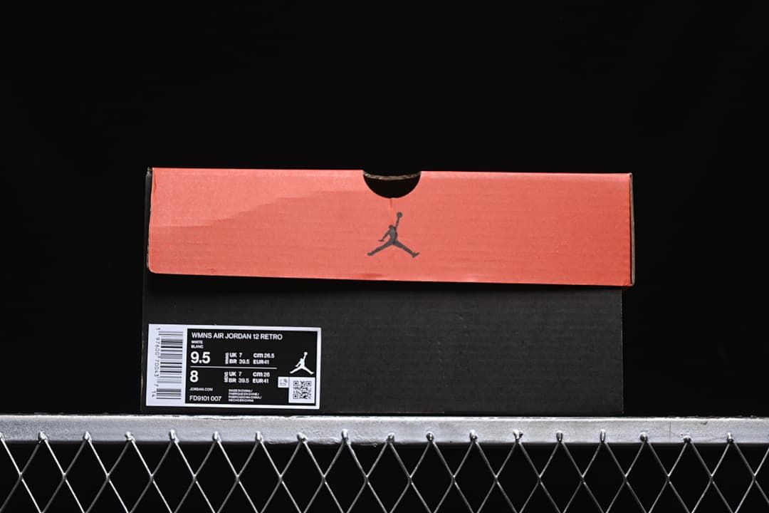 Jordan shoe box label identifying the Air Jordan 12 Retro and size EU 41