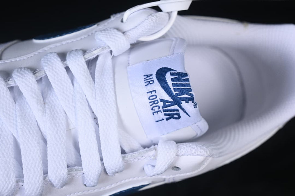 Close-up of the white laces and Air Force 1 tongue label