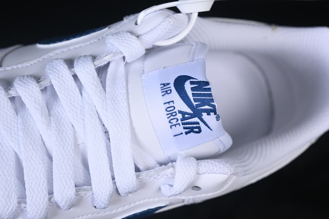 Close-up of the white laces and Air Force 1 tongue label