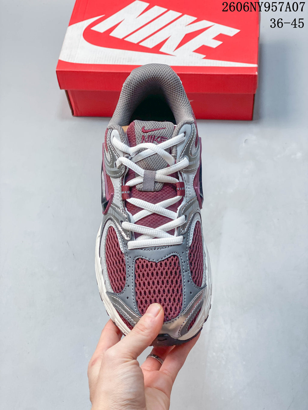 Top view of a Nike V5 RNR sneaker showing its laces and mesh panels.
