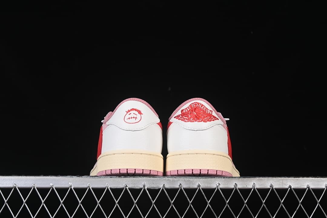 Rear view showing different embroidered heel graphics