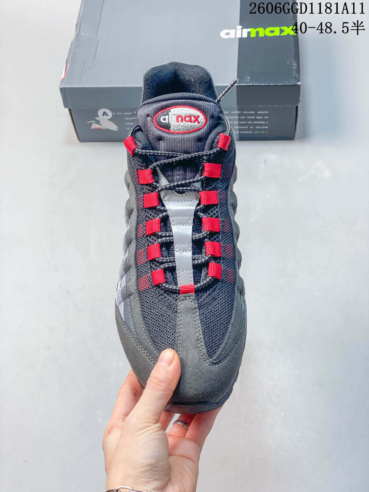Top view showing the mesh upper, laces, and red lace loops