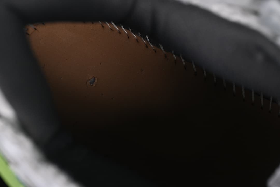 Interior view of the sneaker showing stitching and lining