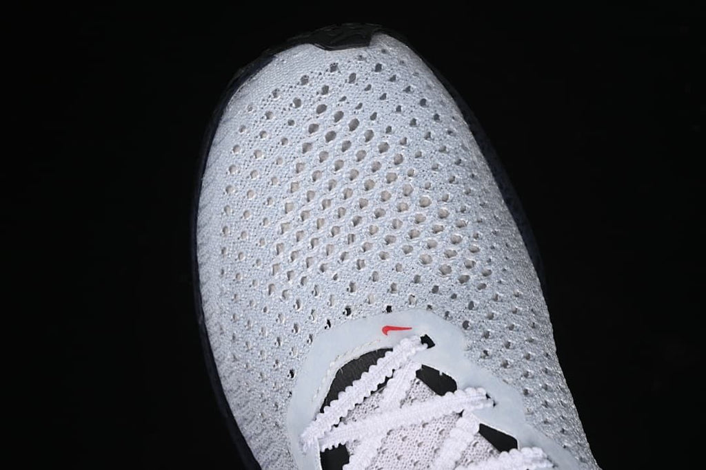 Top-down view of the perforated toe and lace area