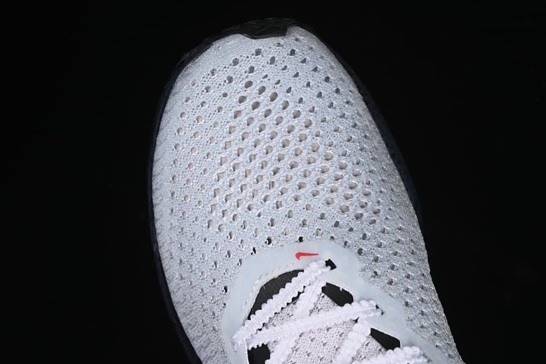 Top-down view of the perforated toe and lace area
