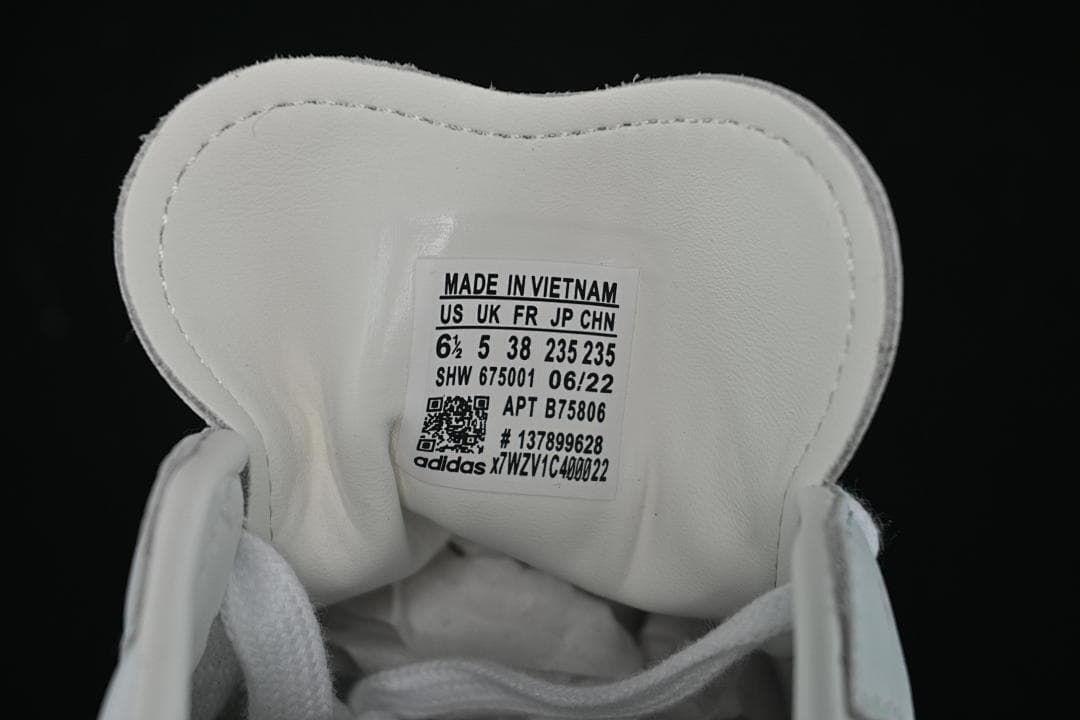 Tongue label showing shoe sizing and style details