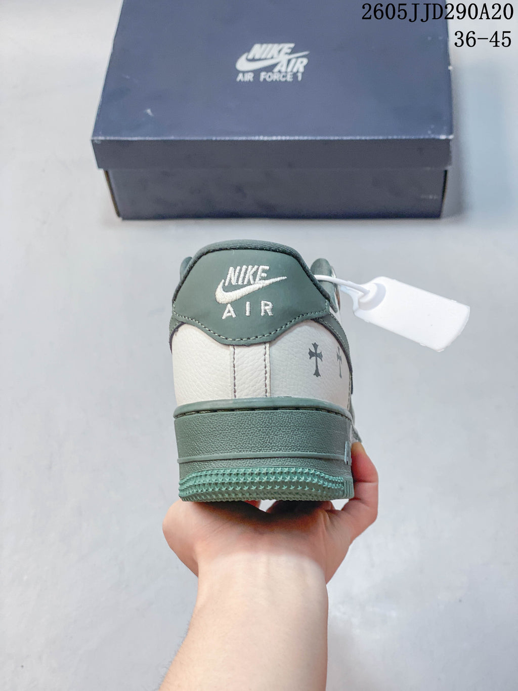 Rear view showing the layered heel and green sole