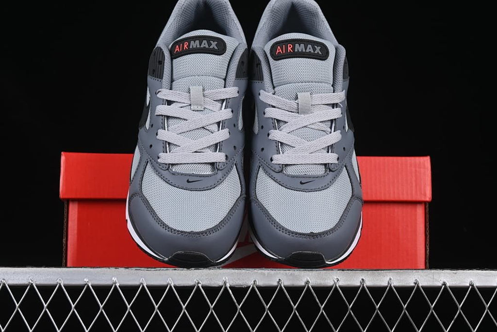 Front view of the pair of grey Air Max sneakers