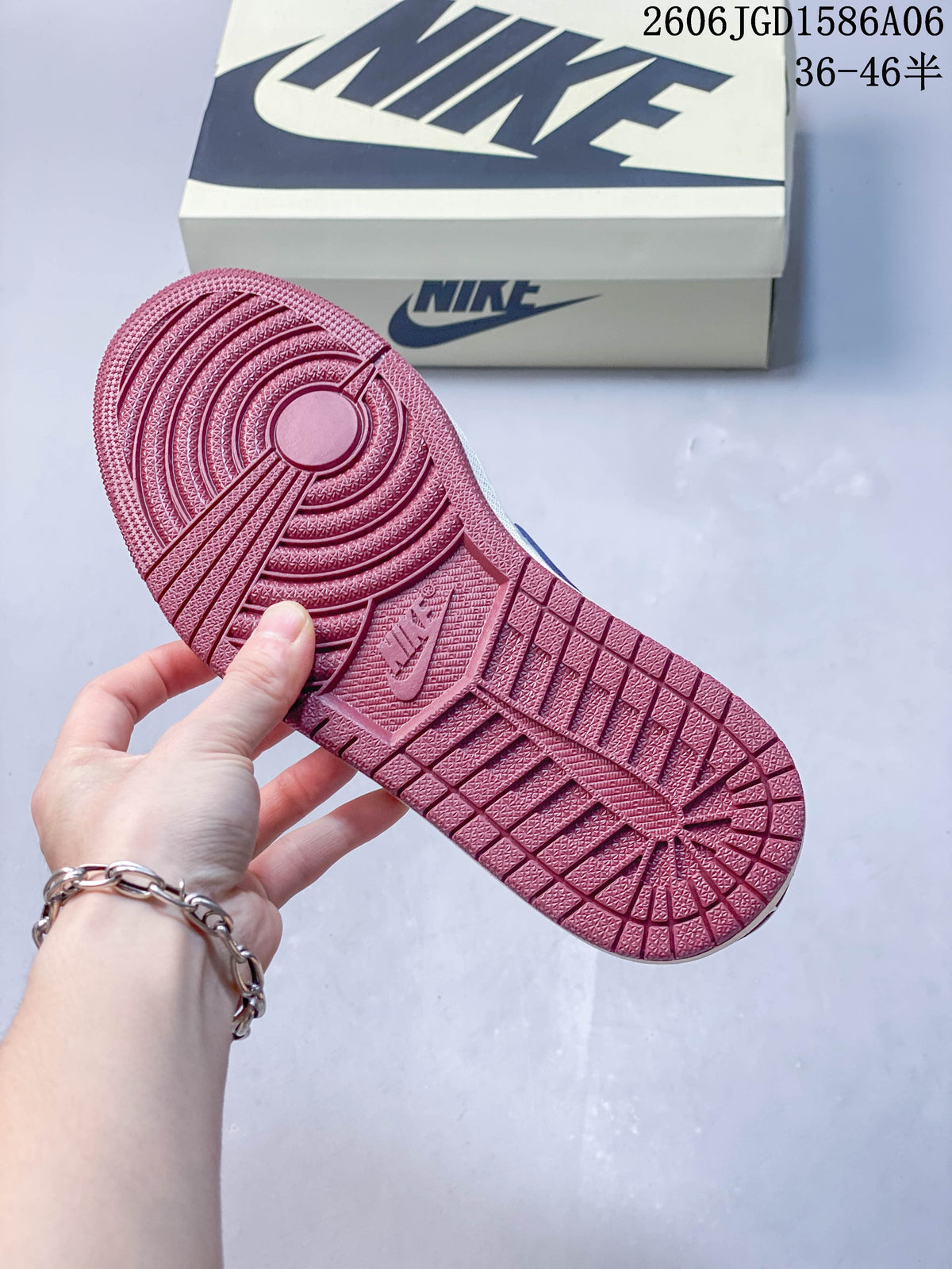 Close-up of the red patterned outsole on a low-top sneaker