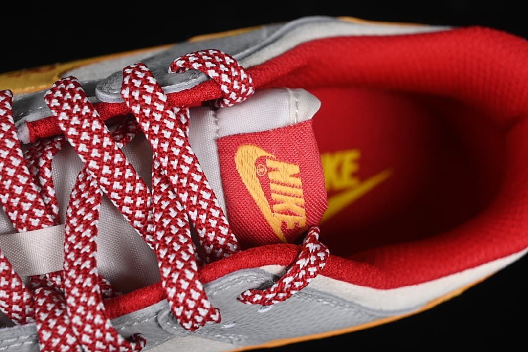 Close-up of the tongue, collar lining, and patterned laces