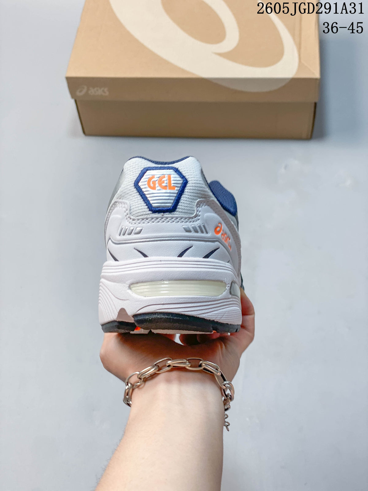 Rear view of the sneaker showing its layered heel and white midsole.