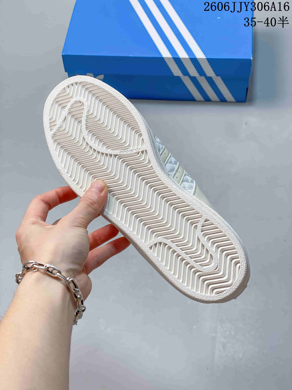 Close-up of the Adidas Superstar II outsole with a herringbone tread pattern