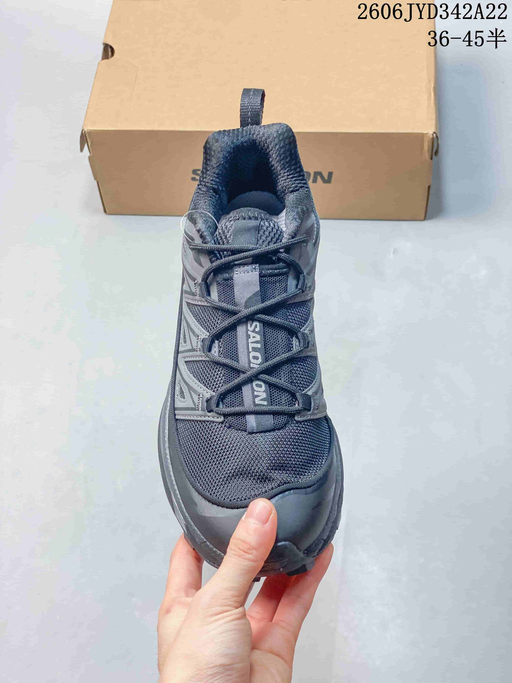 Top view of the sneaker showing its lacing and mesh upper