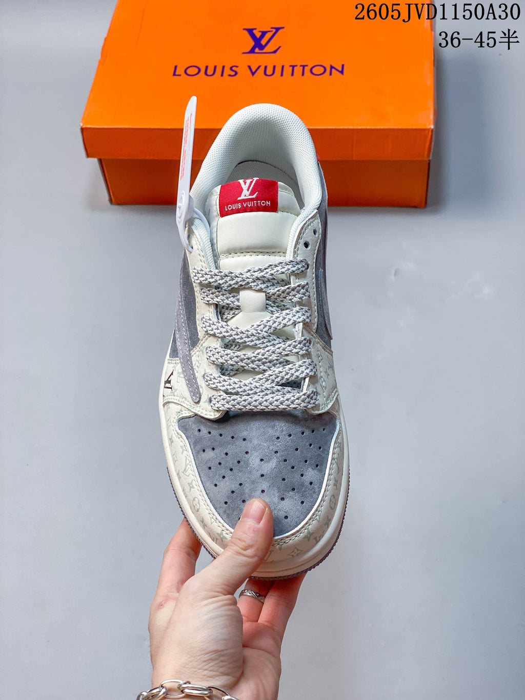 Top view showing perforated toe, patterned panels, and contrast laces