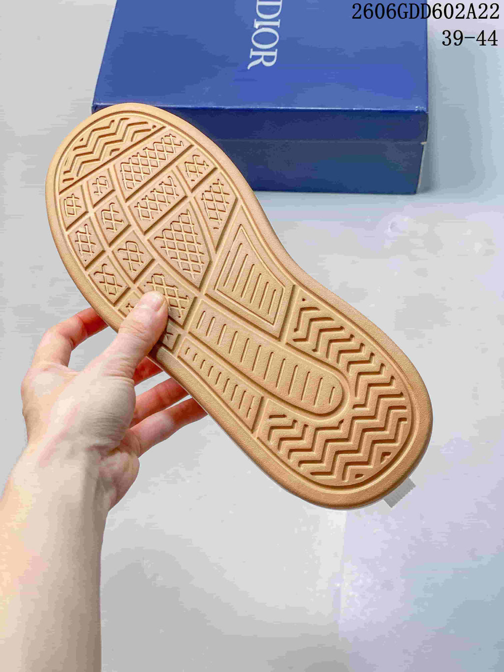 Close-up of the patterned gum-colored outsole