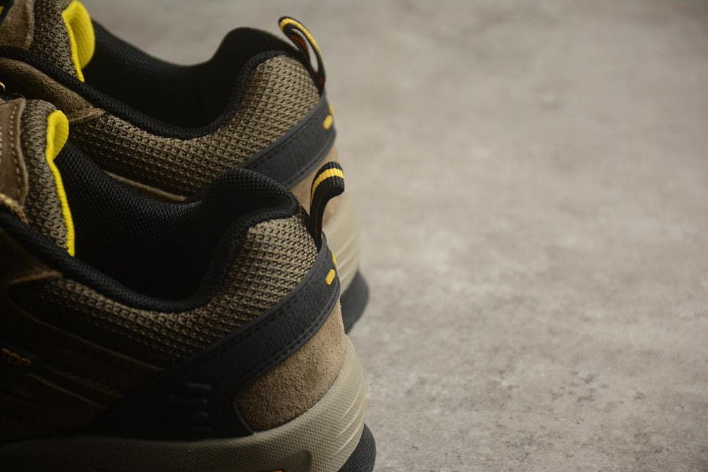 Rear detail of the shoes showing padded collars and heel accents