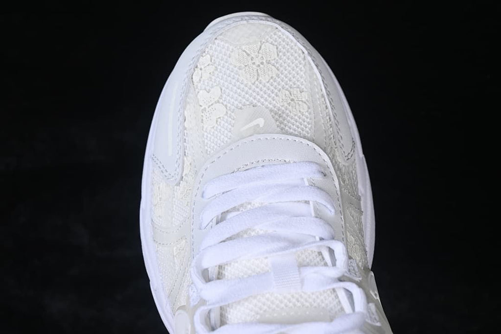 Top-down view of the sneaker toe and laces