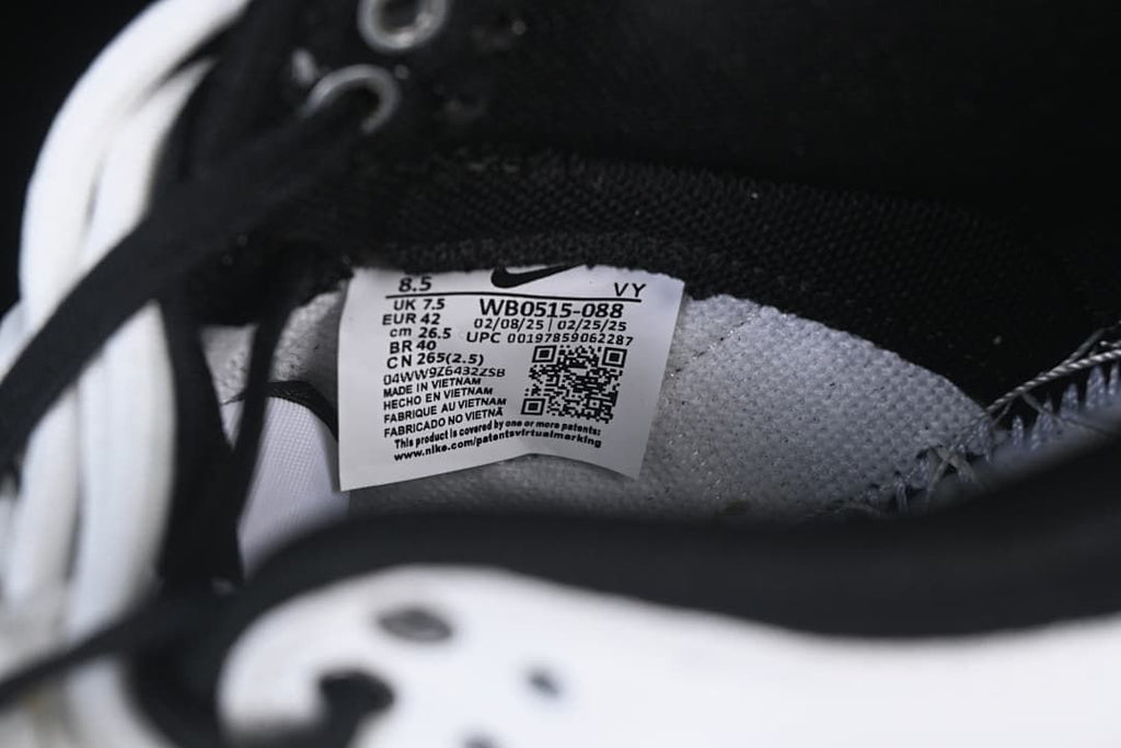 Inside shoe size label showing sample size and style code