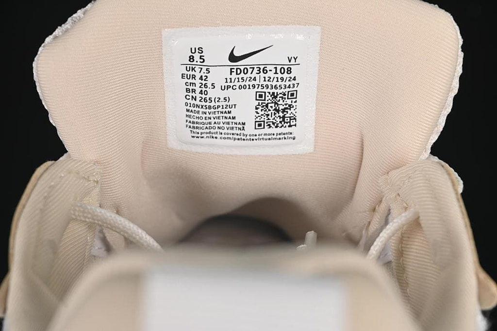 Tongue size label showing sample size details and style code FD0736-108