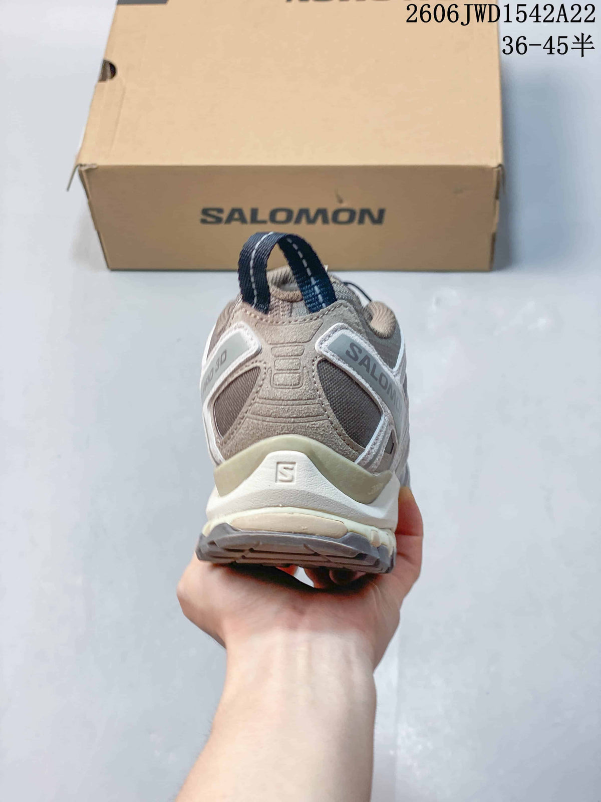 Rear view of a Salomon XA Pro 3D sneaker showing its heel details.