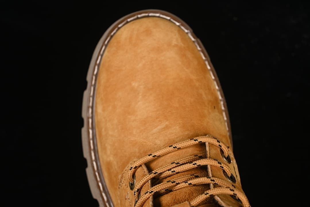 Top view of the rounded toe and lace-up front