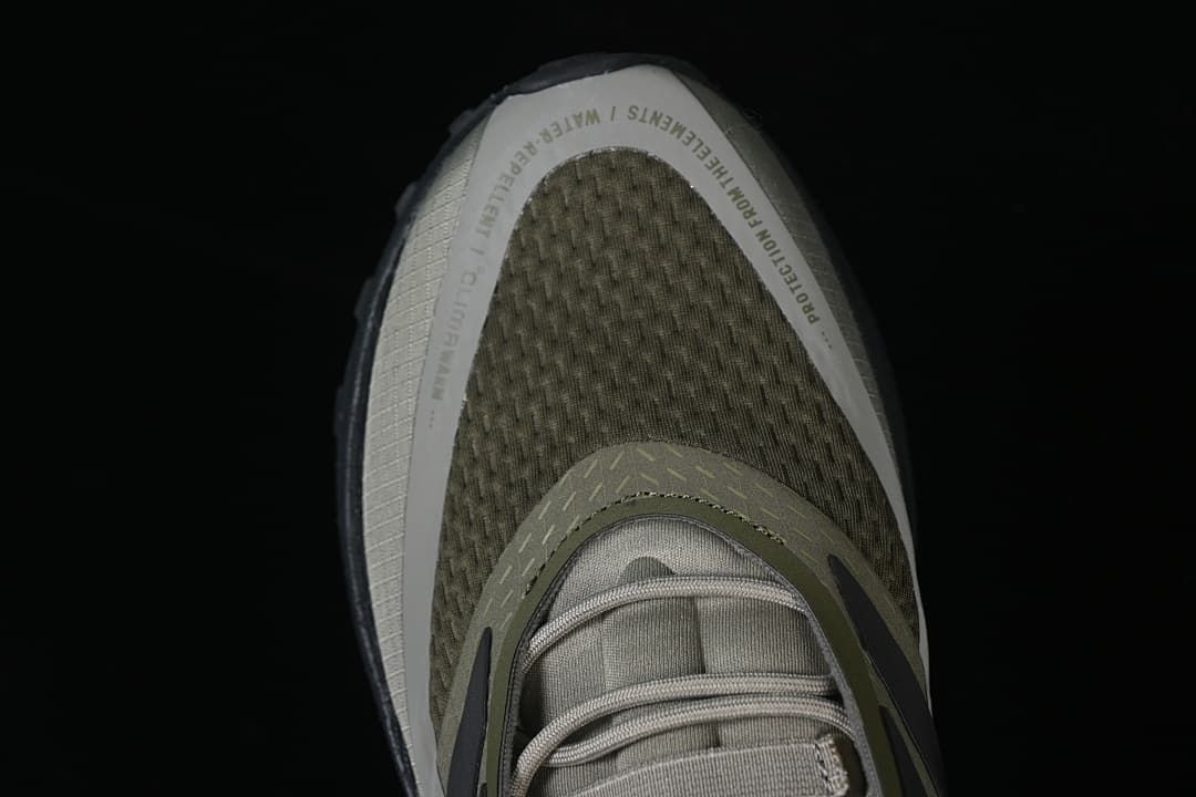 Top-down close-up of the toe and lace area