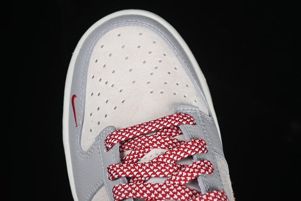 Top view of the perforated toe and patterned laces