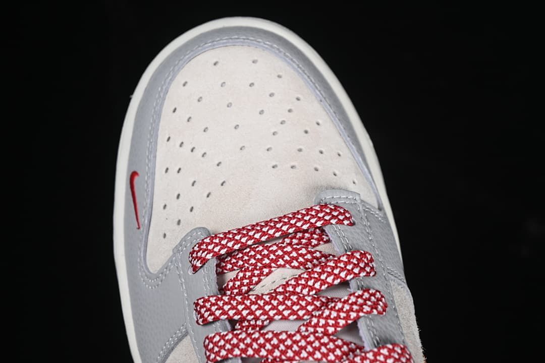 Top view of the perforated toe and patterned laces