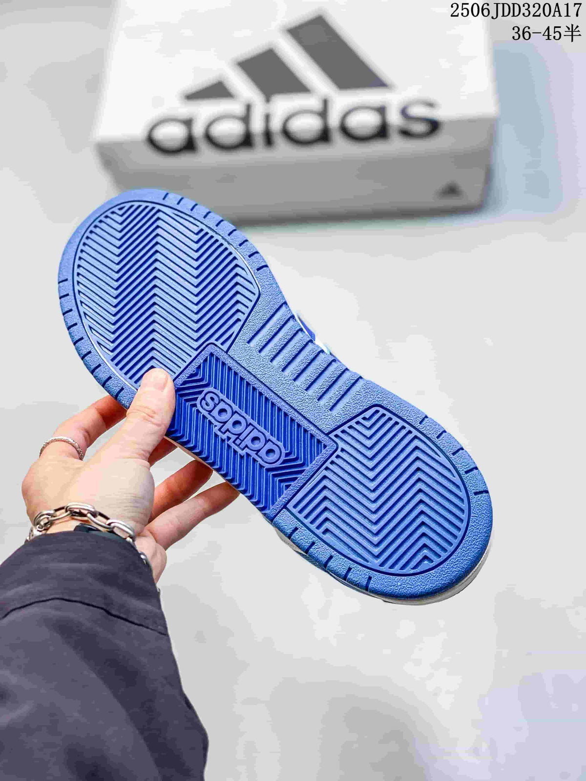 Blue outsole showing a patterned tread