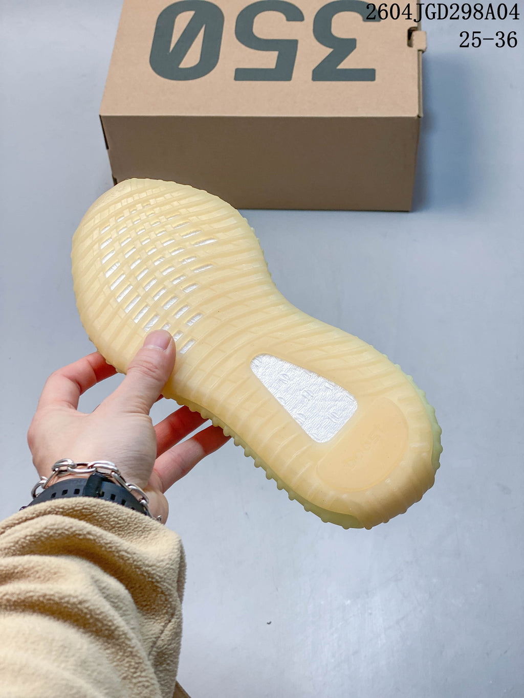 Close-up of the sneaker’s ribbed, translucent-looking sole
