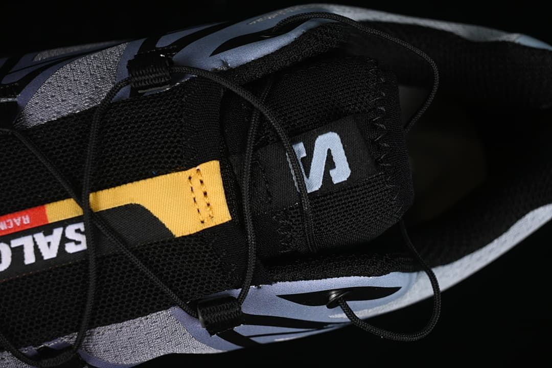 Top-down close-up of the black tongue and cord-style lacing system.