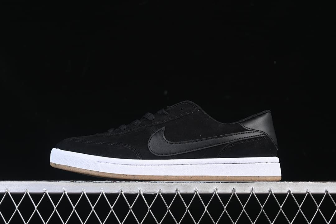 Side view of a black Nike SB FC Classic shoe with a white midsole and gum-colored outsole.