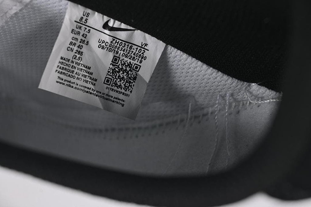 Interior size label showing sample shoe size information and style code