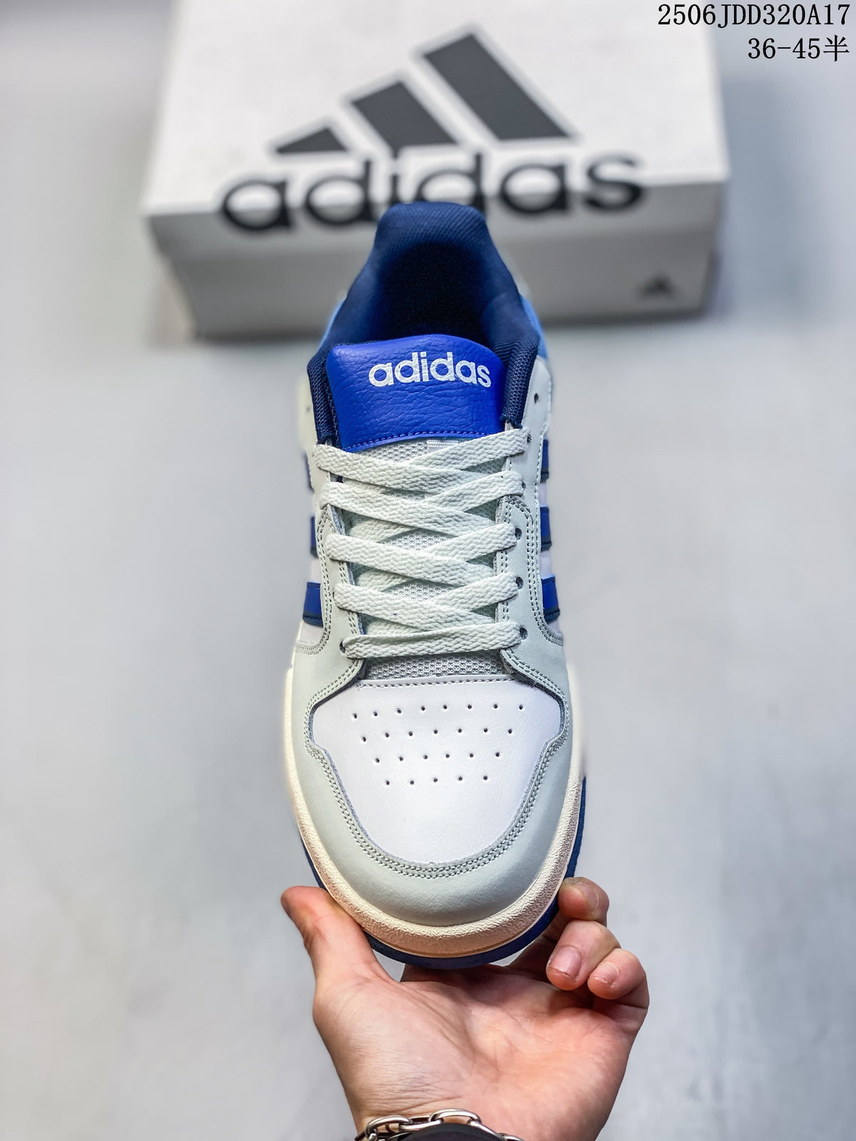 Front view of the adidas Entrap sneaker with perforated toe and lace-up closure
