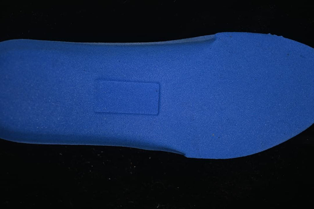 Close-up of the blue underside of the boot insole