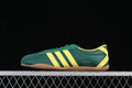 Side view of the adidas Tokyo W sneaker in green and yellow with a gum-colored outsole