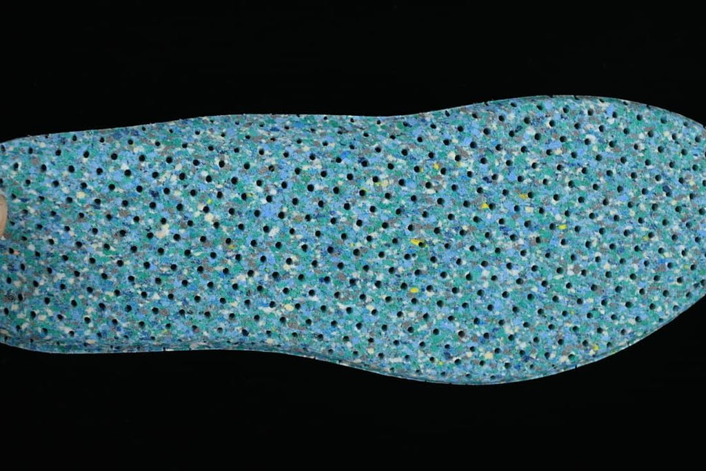 Close-up of a blue-green patterned shoe insert