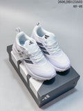 Pair of white Adidas Runfalcon 5 TR sneakers with black stripes, shown on a shoebox