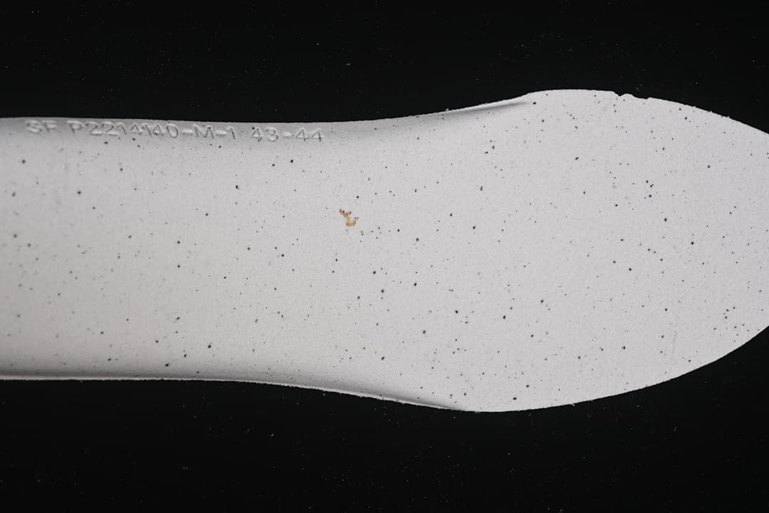Close-up of the speckled underside of the shoe insole
